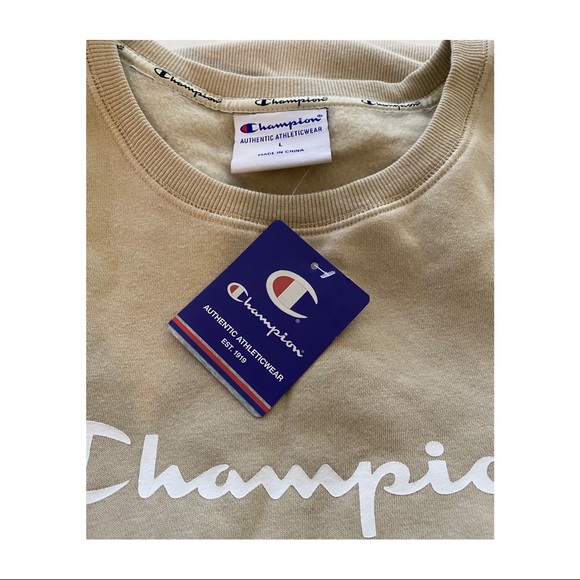 Women’s Champion script crew jumper light taupe size L pullover Cotton polyester - Picture 6 of 7